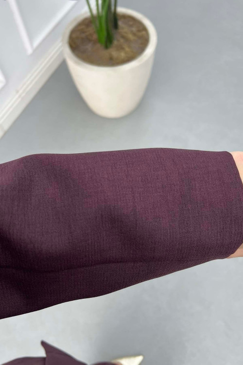 Sare Fashion Buckled Belted Lined Jacket Set Burgundy Sare Fashion Buckled Belted Lined Jacket Set Burgundy