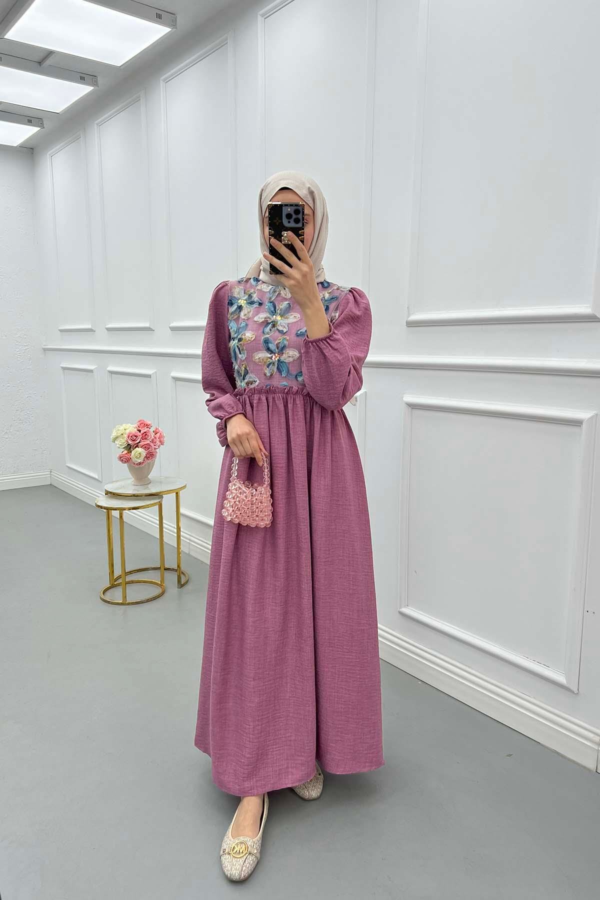 Sare Fashion Tulle Floral Dress Dusty Rose