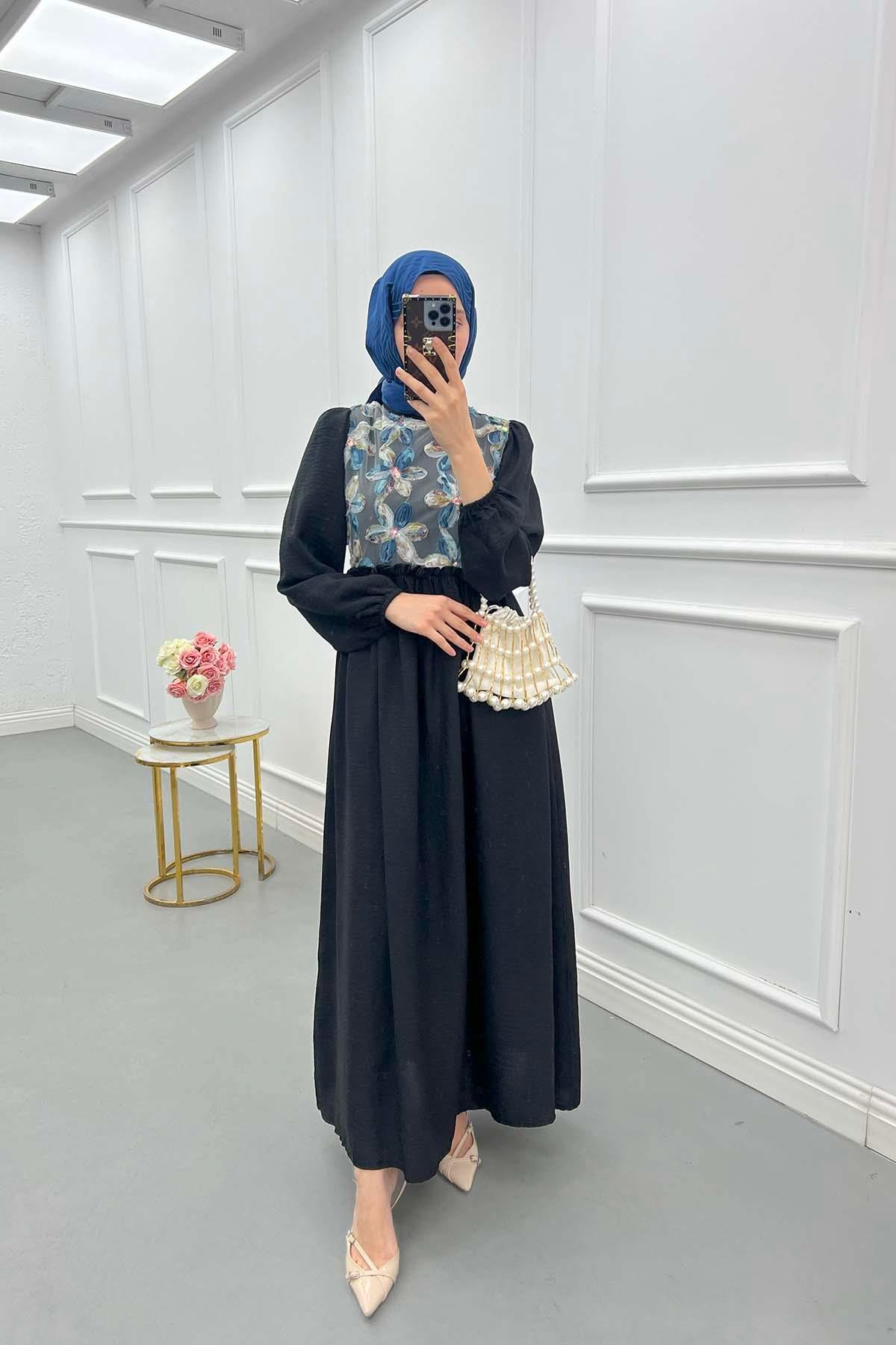 Sare Fashion Tulle Floral Dress Black