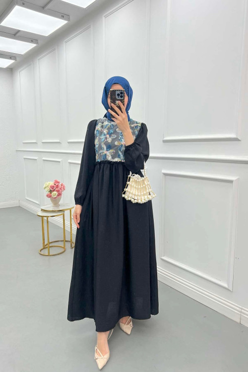 Sare Fashion Tulle Floral Dress Black