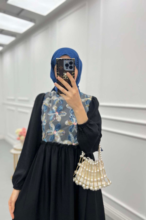 Sare Fashion Tulle Floral Dress Black
