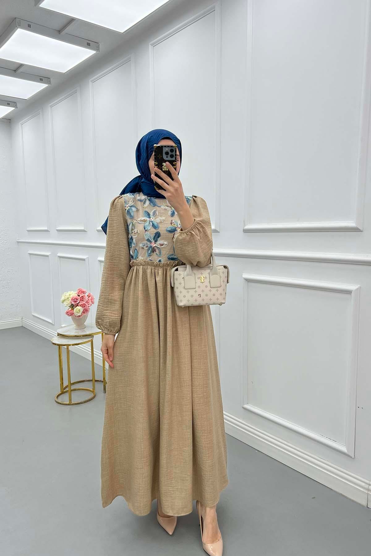 Sare Fashion Tulle Floral Dress Milk Coffee