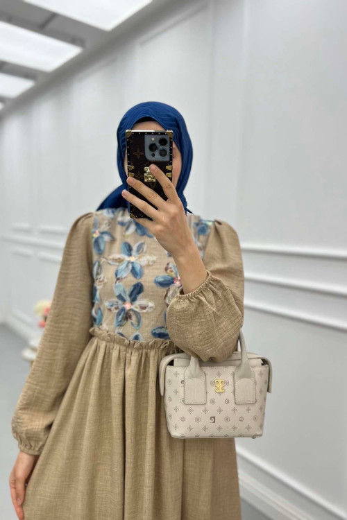 Sare Fashion Tulle Floral Dress Milk Coffee