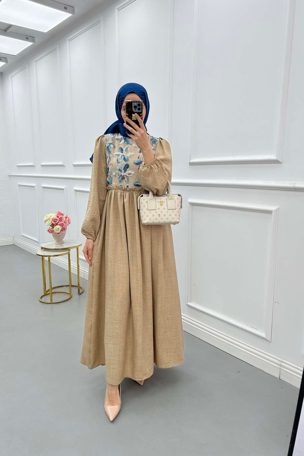 Sare Fashion Tulle Floral Dress Milk Coffee