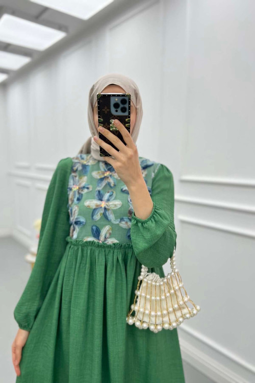 Sare Fashion Tulle Floral Dress Green