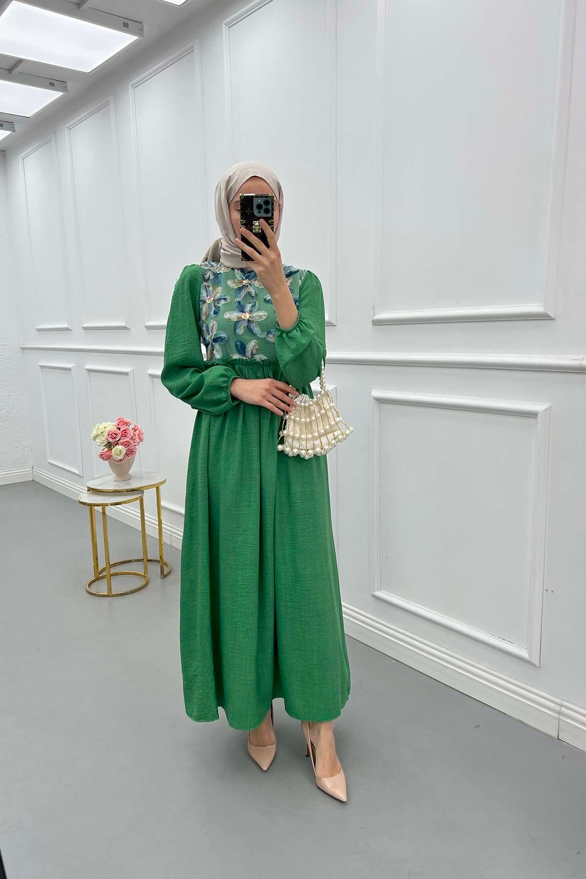 Sare Fashion Tulle Floral Dress Green