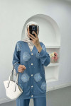 Sare Fashion Tulle Flower Pearl Detailed Two Piece Set Baby Blue