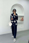 Sare Fashion Tulle Floral Pearl Detailed Two Piece Suit Navy Blue