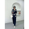 Sare Fashion Tulle Floral Pearl Detailed Two Piece Suit Navy Blue