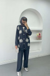 Sare Fashion Tulle Floral Pearl Detailed Two Piece Set Foggy Blue
