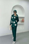 Sare Fashion Tulle Floral Pearl Detailed Two Piece Set Green