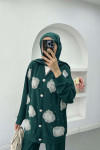 Sare Fashion Tulle Floral Pearl Detailed Two Piece Set Green