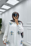 Sare Fashion Tulle Floral Pearl Shirt White