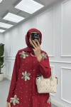 Sare Fashion Tulle Floral Pearl Shirt Claret Red
