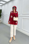 Sare Fashion Tulle Floral Pearl Shirt Claret Red
