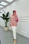 Sare Fashion Tulle Floral Linen Shirt Dusty Rose