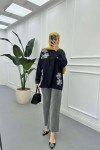 Sare Fashion Tulle Floral Linen Shirt Black