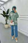 Sare Fashion Tulle Floral Linen Shirt Green