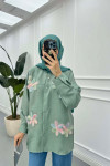 Sare Fashion Tulle Floral Linen Shirt Green
