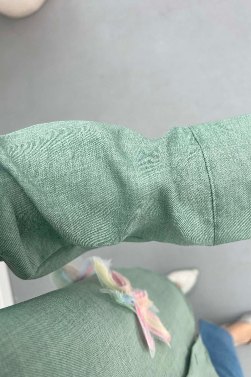 Sare Fashion Tulle Floral Linen Shirt Green