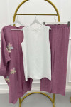 Sare Fashion Tulle Floral Kimono Three Piece Set Dusty Rose