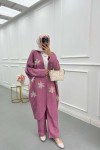 Sare Fashion Tulle Floral Kimono Three Piece Set Dusty Rose