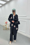 Sare Fashion Tulle Floral Kimono Three Piece Set Black