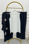 Sare Fashion Tulle Floral Kimono Three Piece Set Black