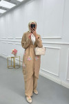 Sare Fashion Tulle Floral Kimono Three Piece Set Milk Coffee