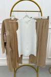 Sare Fashion Tulle Floral Kimono Three Piece Set Milk Coffee