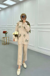 Sare Fashion Tulle Floral Stone Cardigan Beige