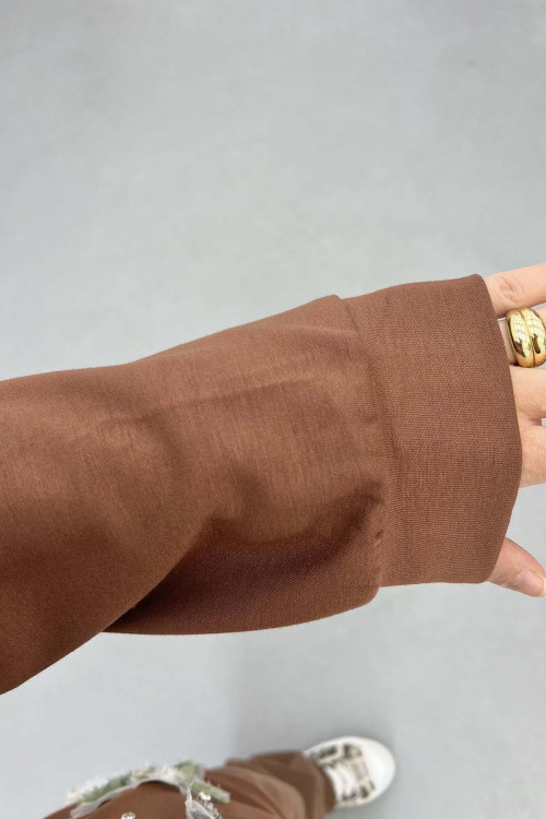 Sare Fashion Tulle Floral Stone Cardigan Brown