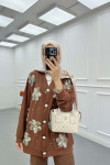 Sare Fashion Tulle Floral Stone Cardigan Brown