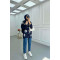 Sare Fashion Tulle Floral Stone Cardigan Navy Blue