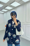 Sare Fashion Tulle Floral Stone Cardigan Navy Blue