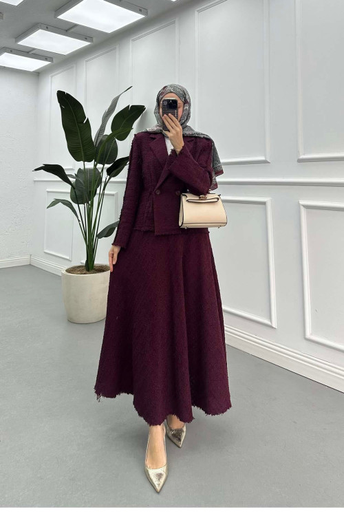 Sare Fashion Tweed Jacket Suit Burgundy