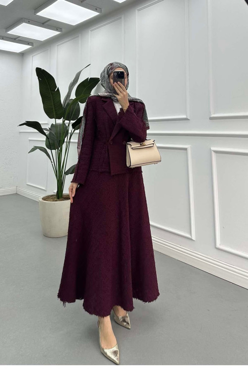 Sare Fashion Tweed Jacket Suit Burgundy