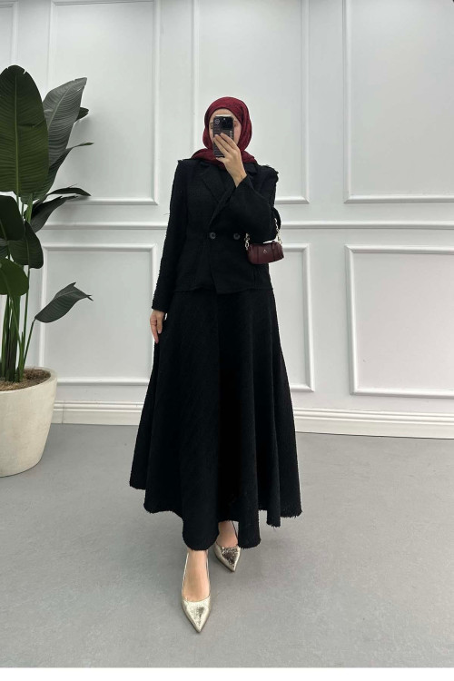 Sare Fashion Tweed Jacket Suit Black Sare Fashion Tweed Jacket Suit Black