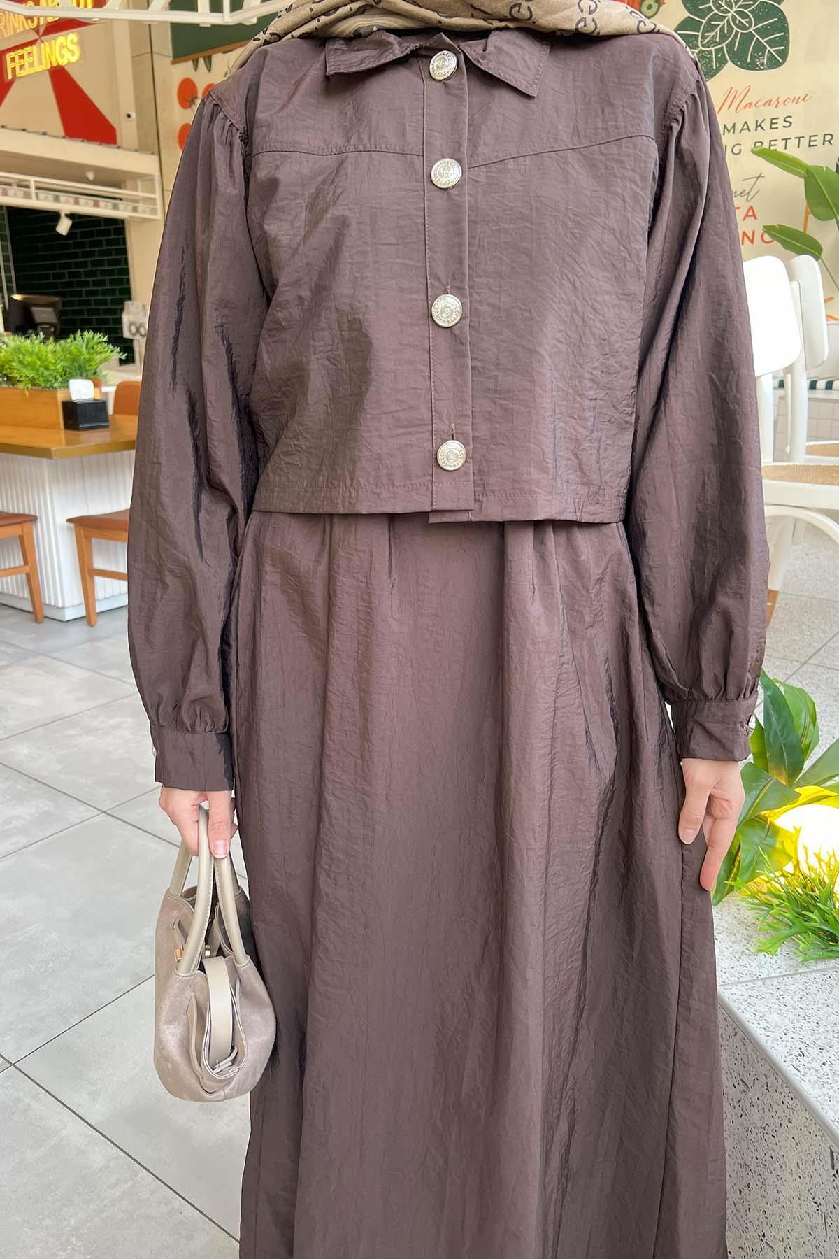 Sare Fashion Vest Suit with Jacket Brown