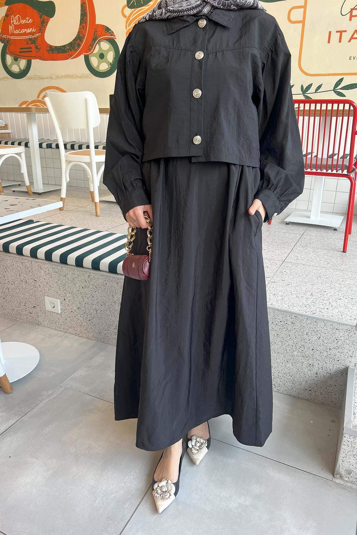 Sare Fashion Vest Suit with Jacket on Top Black