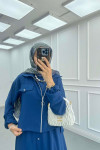 Sare Fashion Zippered Jacket Vest Set Navy Blue