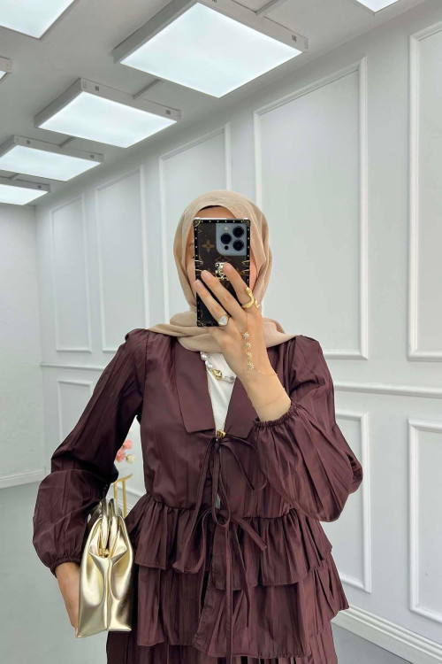 Sare Fashion Layered Tied Skirt Suit Plum