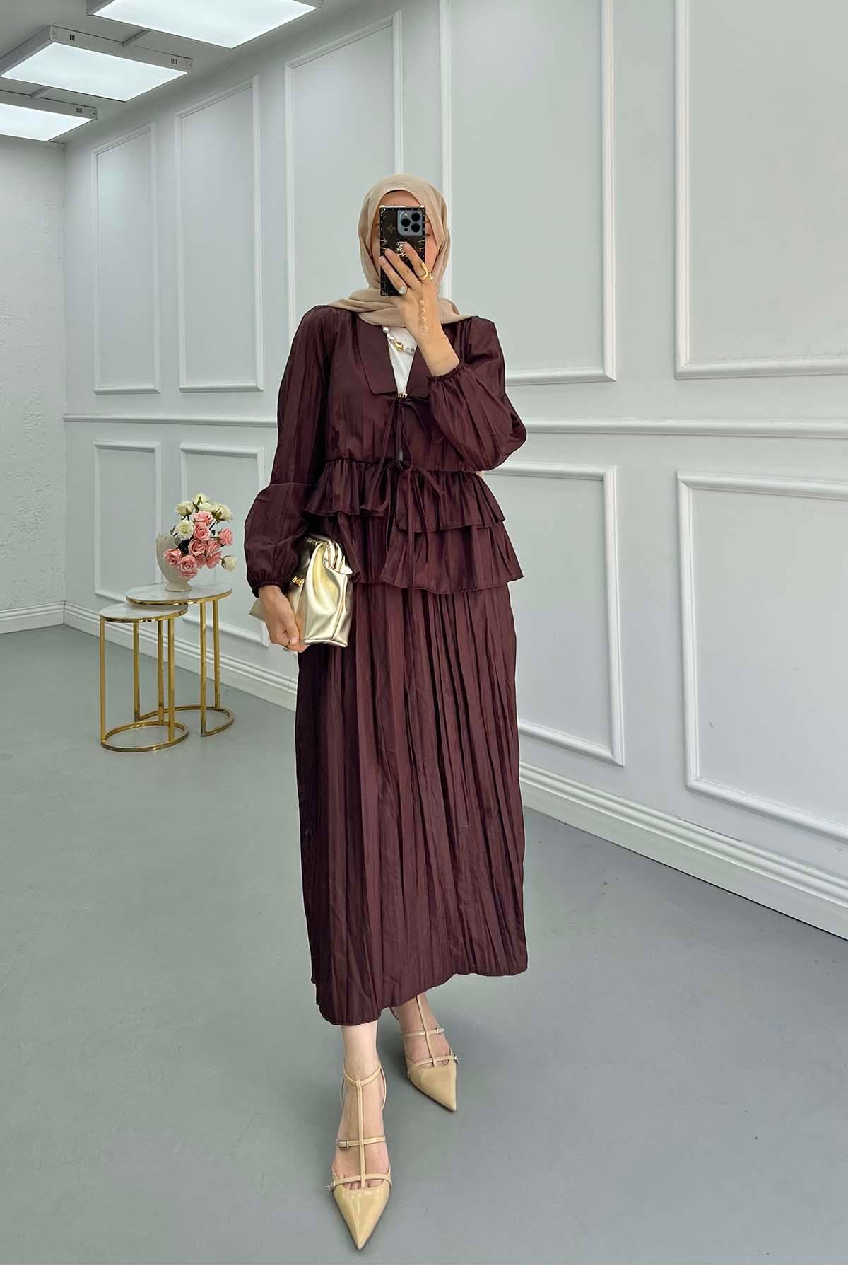 Sare Fashion Layered Tied Skirt Suit Plum