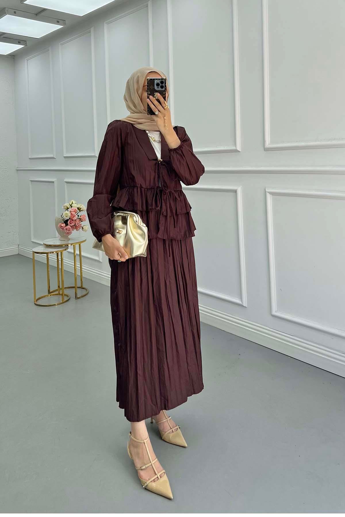 Sare Fashion Layered Tied Skirt Suit Plum