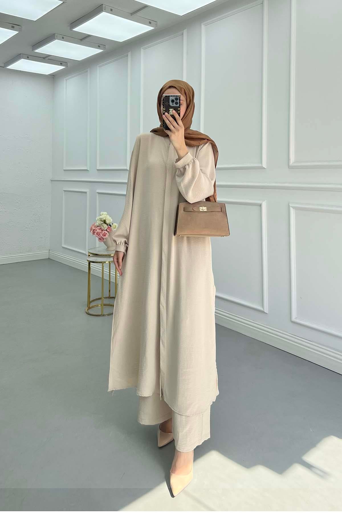 Sare Fashion Long Aerobin Trouser Set Beige