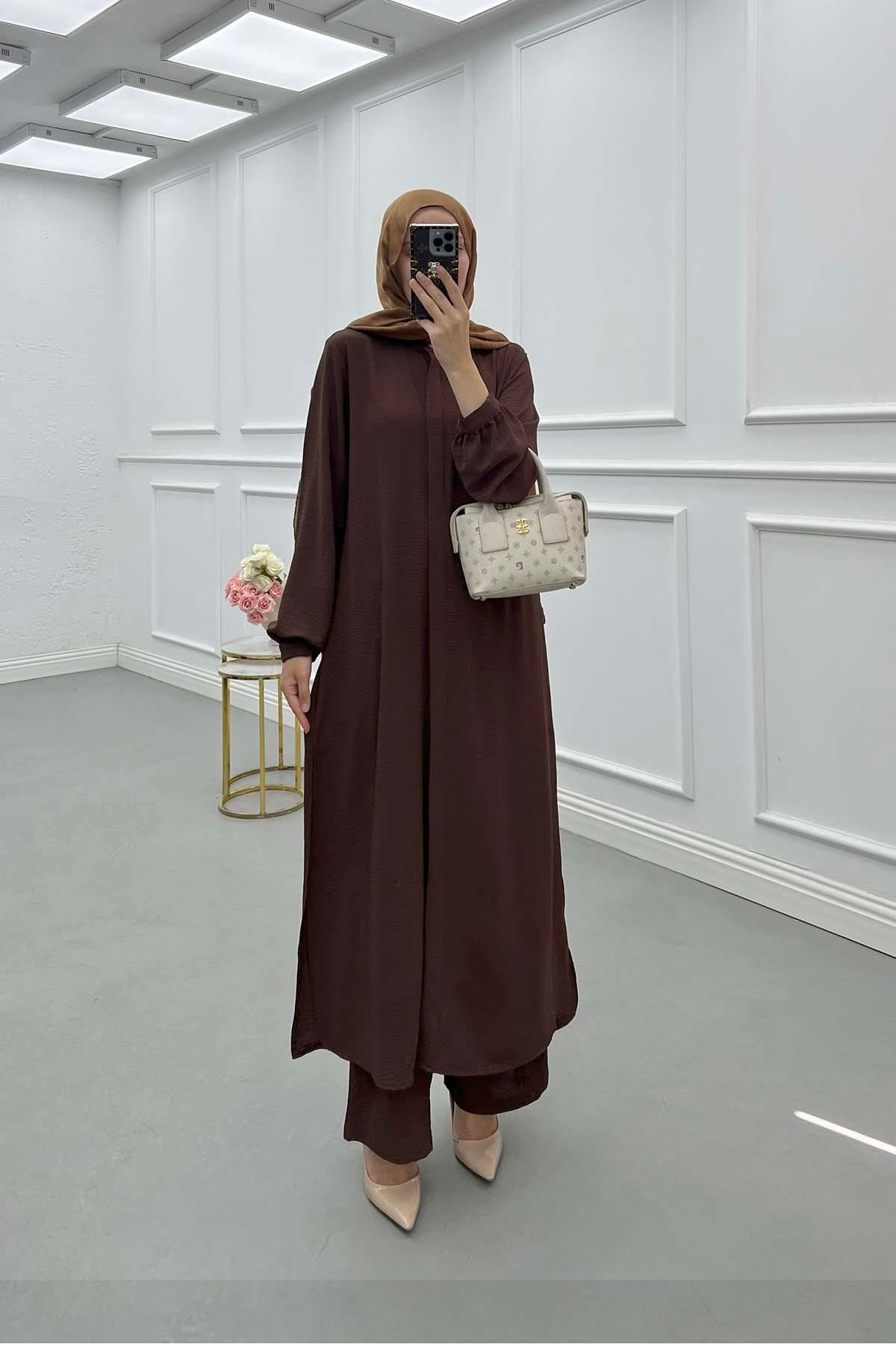 Sare Fashion Long Aerobin Trouser Set Brown