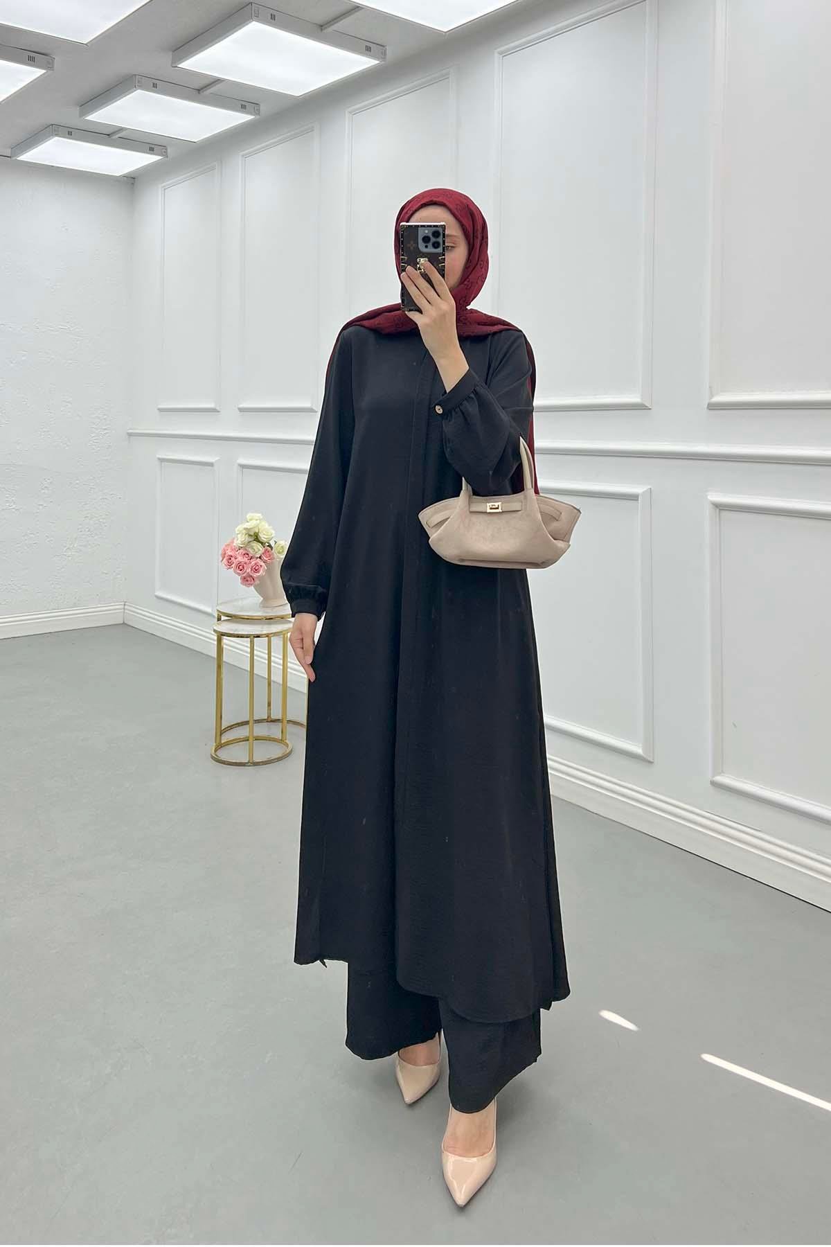 Sare Fashion Long Aerobin Trouser Set Black