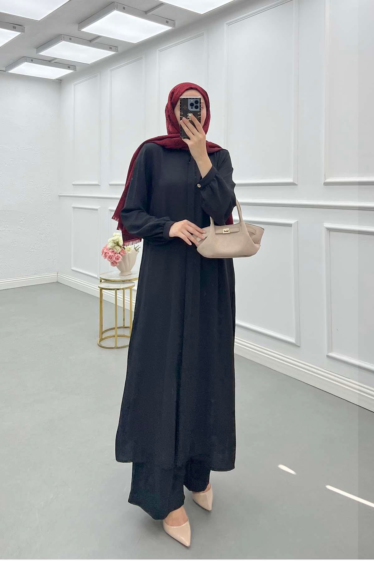 Sare Fashion Long Aerobin Trouser Set Black