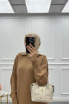 Sare Fashion Long Ribbed Knit Dress Brown