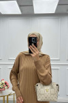 Sare Fashion Long Ribbed Knit Dress Brown